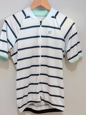 Velocio White Cycling Jersey with Navy Stripes - Women's